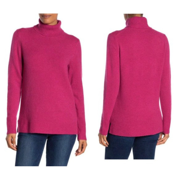 J Crew Turtleneck Sweater Berry Pink Size L M1988 Merino Wool Blend Cozy - Picture 1 of 7